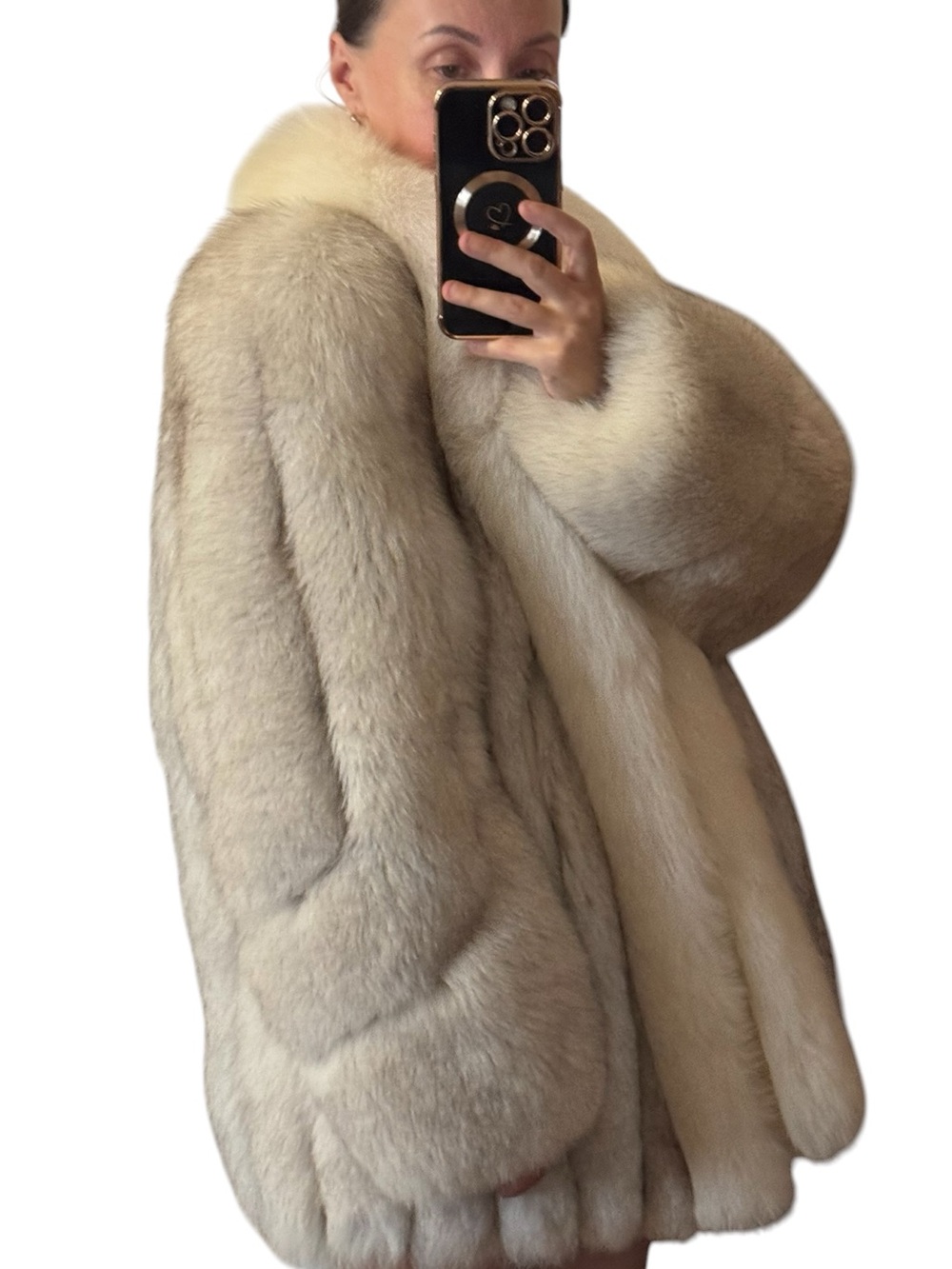 Luxurious Light Gray and White fox Saga Furs fox Coat - Picture 8 of 16